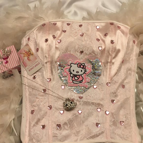 ADORABLE custom hello kitty cropped  corset with crystal accents!sold - Picture 3 of 13